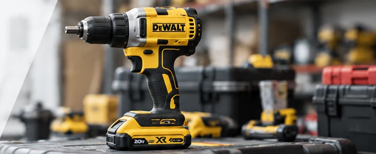 Illustrative cordless drill in an industrial workspace